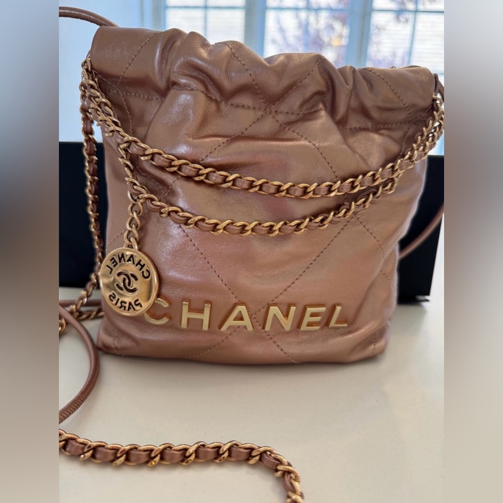 Chanel Mini 22 Metallic Bronze Quilted Shoulder Bag